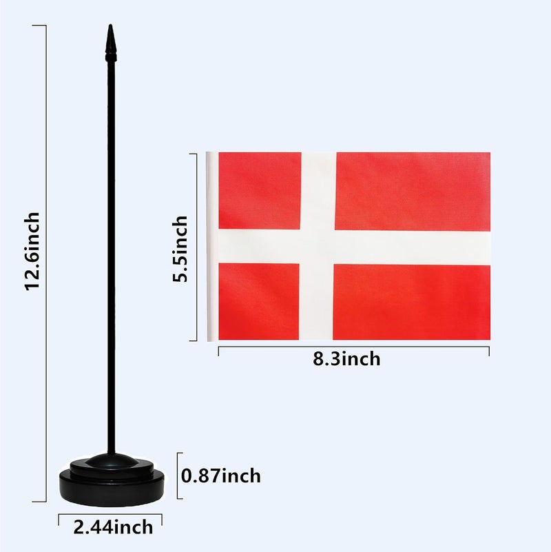tibijoy Denmark Flags Danish Desk Flags Set Small Mini Denmark Flags Table Flag with 13" Black Pole, Black Base and Spear Top, Miniature Danish Deluxe Desktop Flag, Home Decoration, Office Decoration, - Image 4